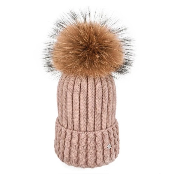 Accessories - Blush Ribbed/Cable Knit Pom Pom Winter Beanie Hat
